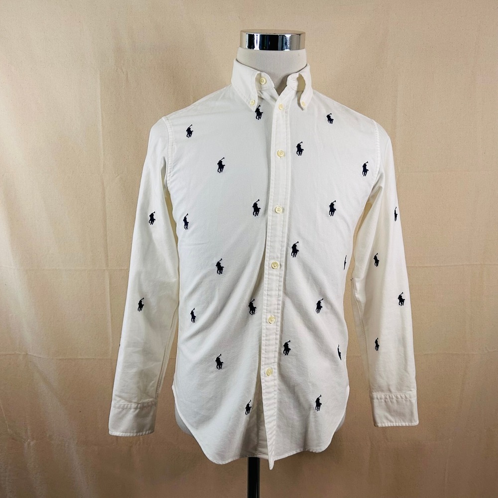 Polo Ralph Lauren Small Regular Fit Oxford Shirt White Pony Allover Embroiderd - Picture 2 of 8